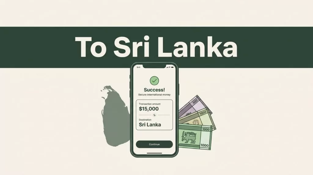 A smartphone showing a secure transfer app next to banknotes and a map.