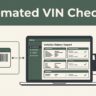 VIN barcode and vehicle history report connected on a laptop dashboard.