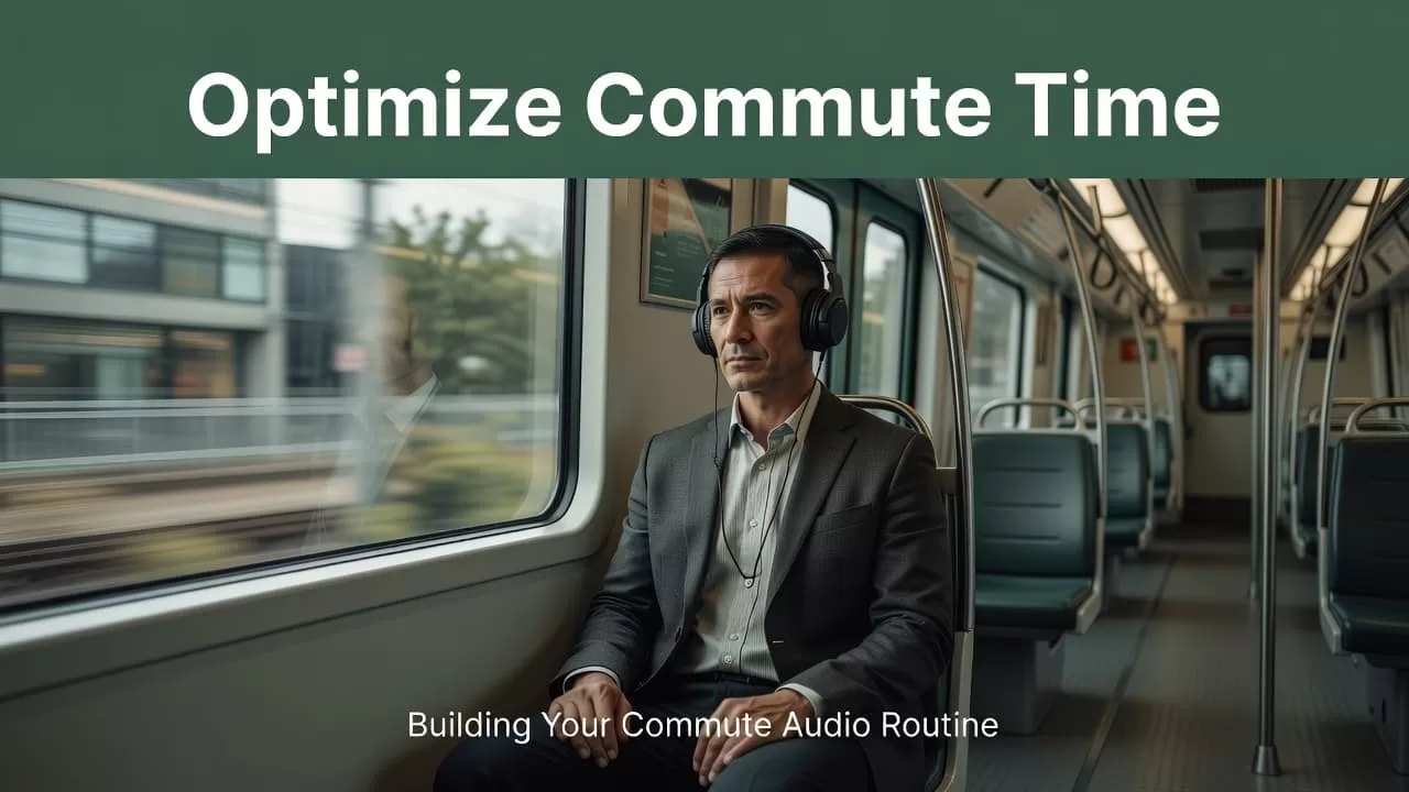A focused professional with headphones relaxes on a train ride.