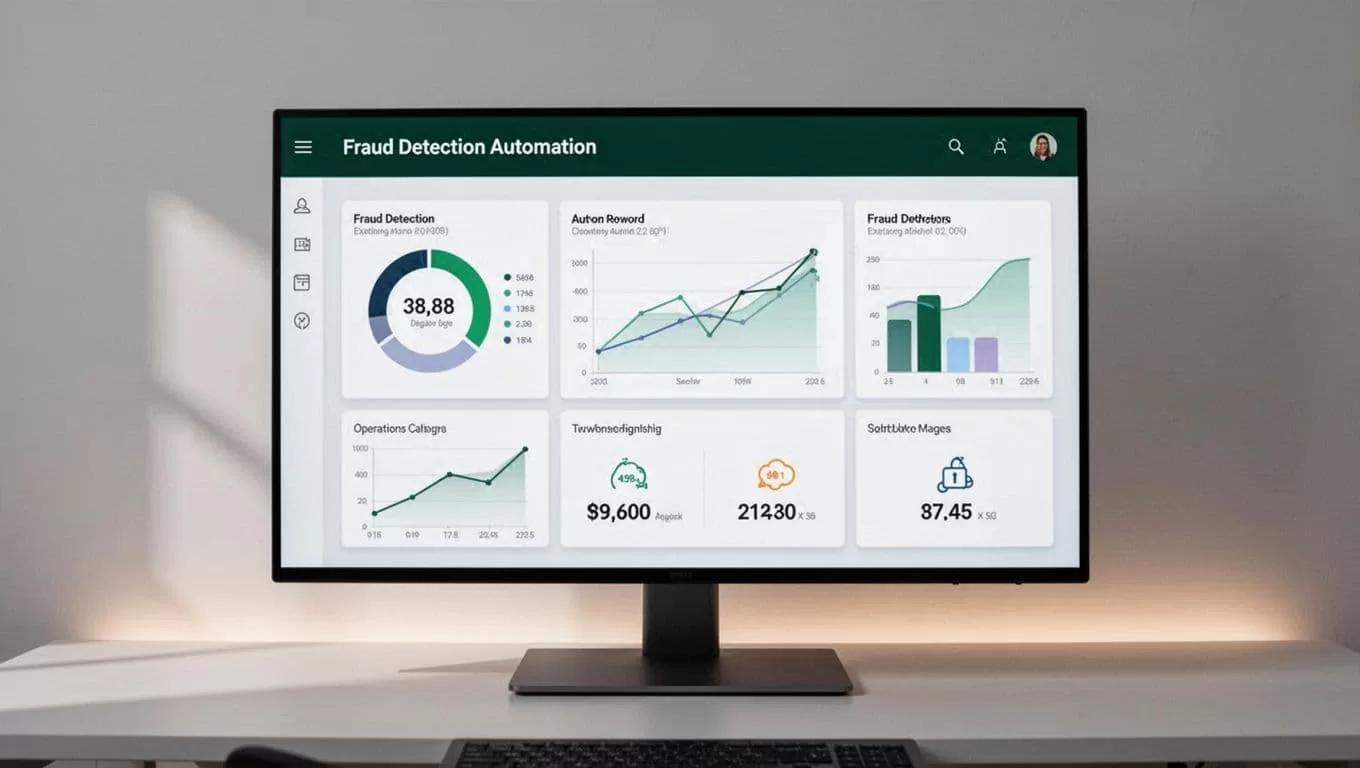 A dark green fraud ops dashboard screen showing automated security and transaction metrics.