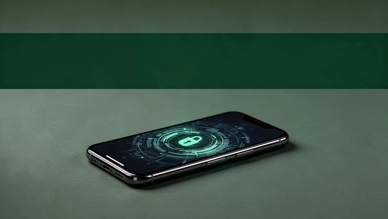 A smartphone with security icons beneath an Identity Check banner.