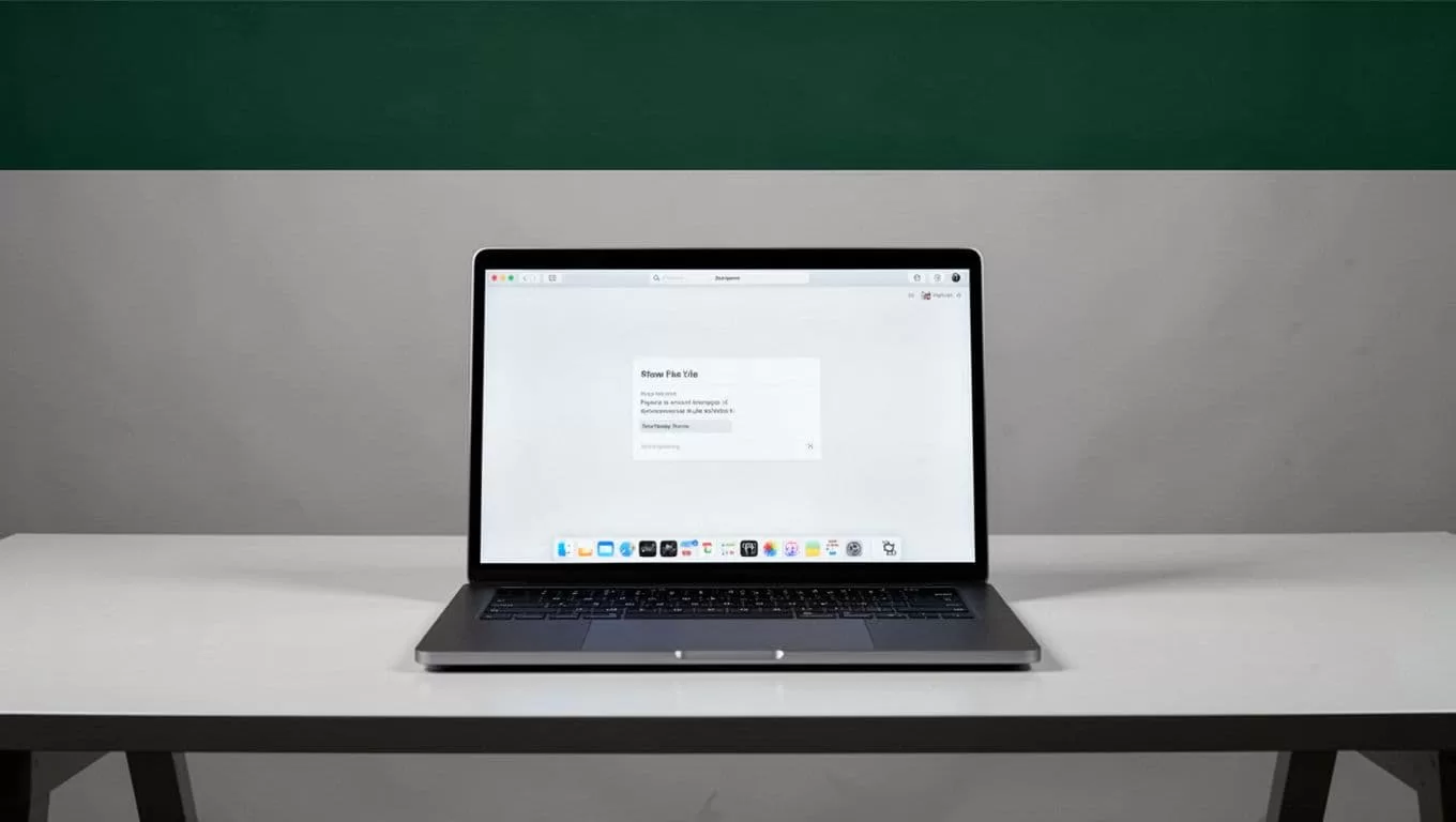Open laptop on a minimalist desk beneath a dark green INTEGRATE APPS banner.
