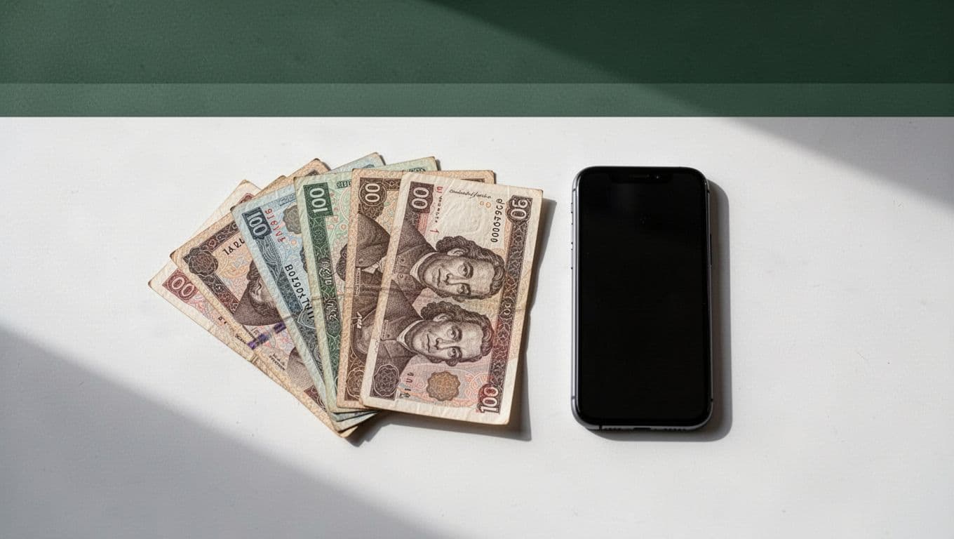 Currency notes and a smartphone sit beneath a dark-green Transfer Costs banner.