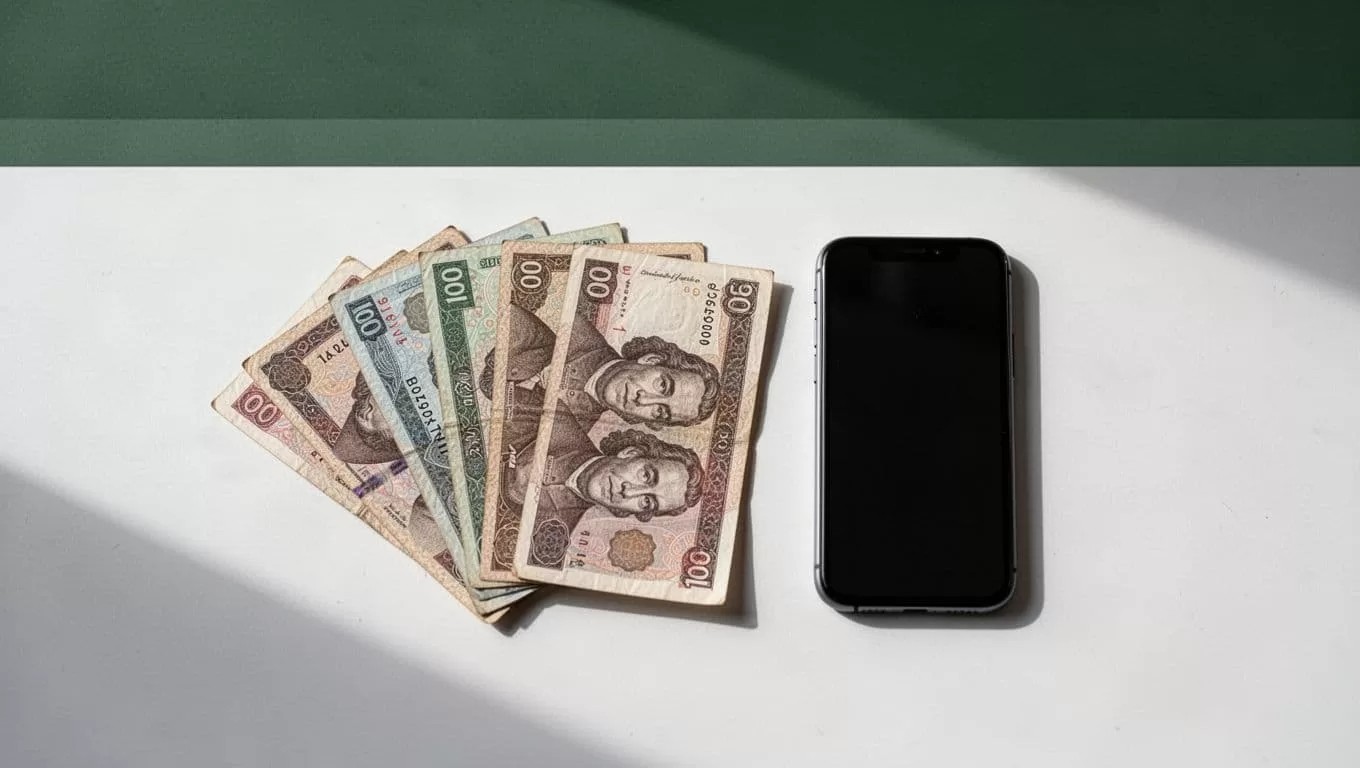 Currency notes and a smartphone sit beneath a dark-green Transfer Costs banner.