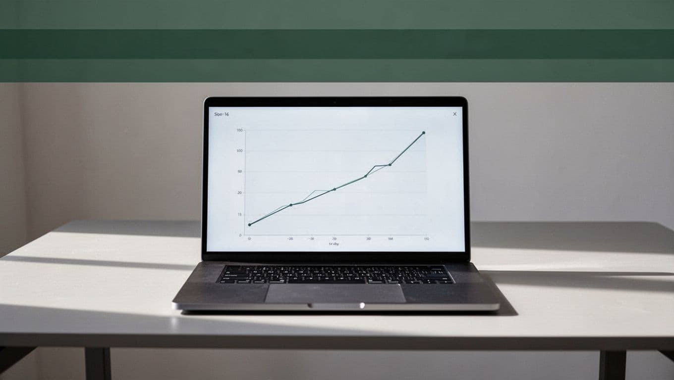 A laptop on a clean desk shows a data graph under a professional heading about testing messaging.