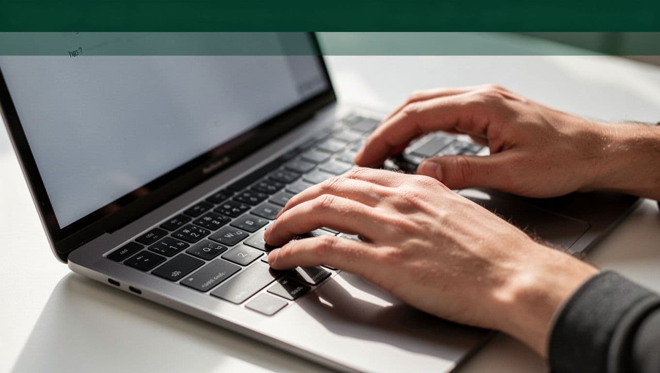 A close-up view of hands typing on a laptop keyboard with shallow depth of field. A dark green banner spans the top featuring bold white text that reads Meaningful Engagement.