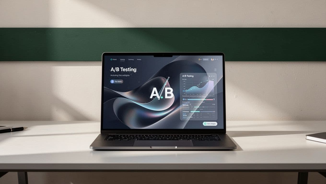 A laptop on a tidy desk showing a clean user interface for testing web pages.