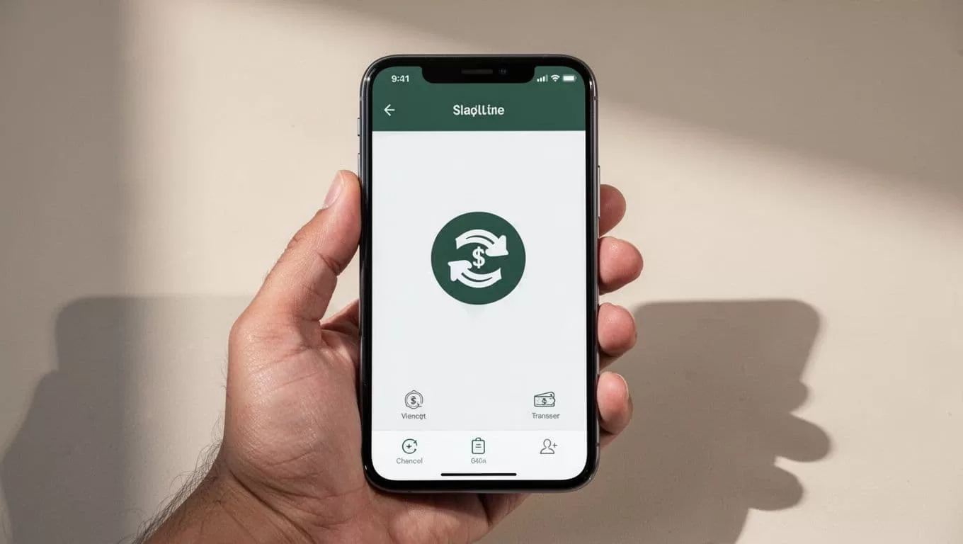 An interface design illustration for a mobile money transfer application with a dark green header.