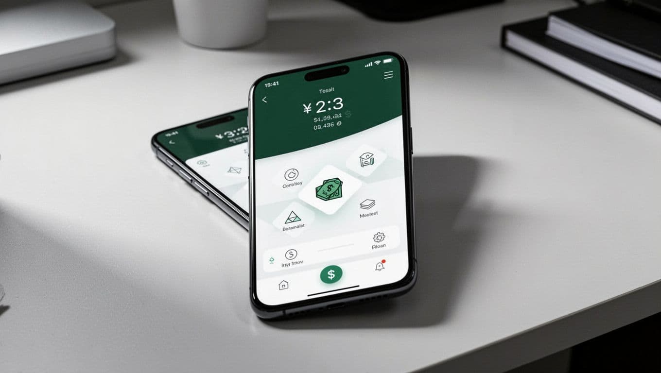A smartphone resting on a clean desk displaying a digital money transfer app.