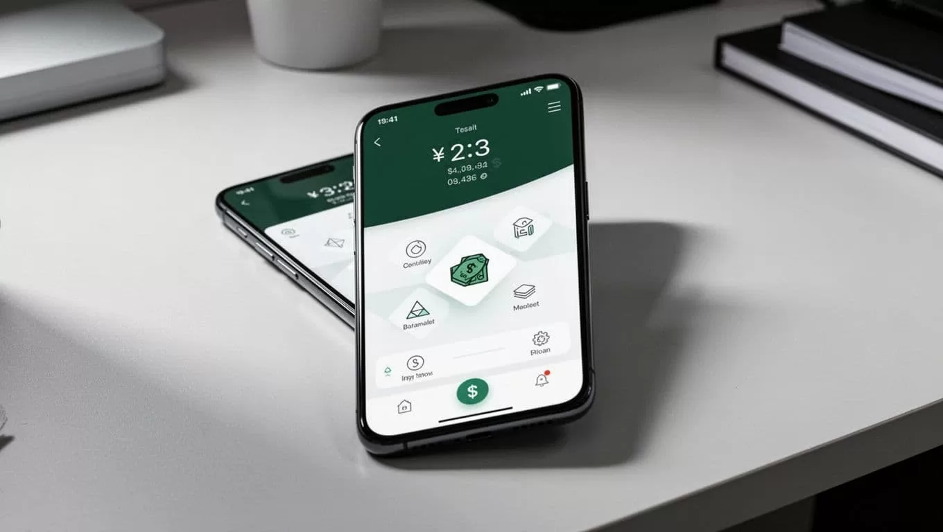 A smartphone resting on a clean desk displaying a digital money transfer app.