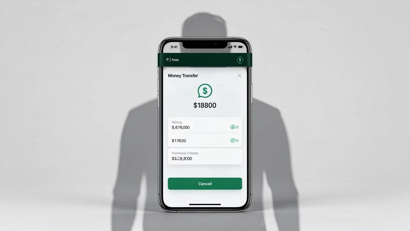 A smartphone screen showing a financial transfer app with a dark green header.