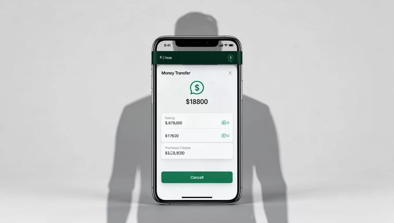 A smartphone screen showing a financial transfer app with a dark green header.