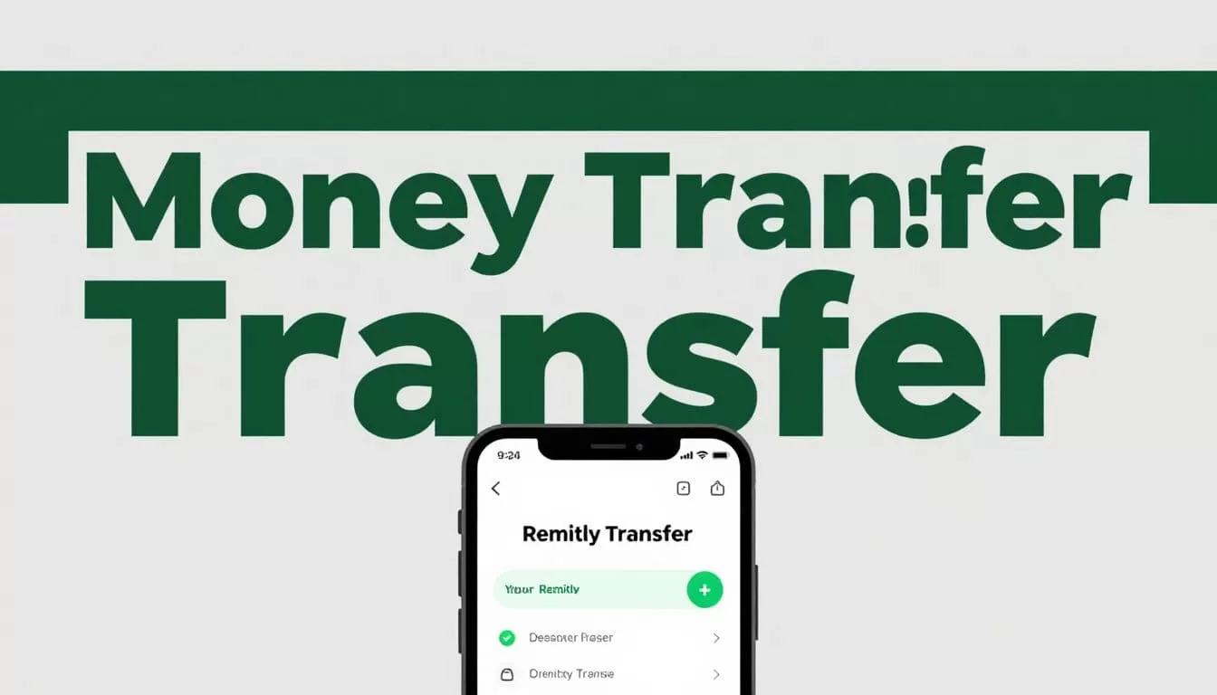 A smartphone showing a money transfer app against a gray background with a dark green header.