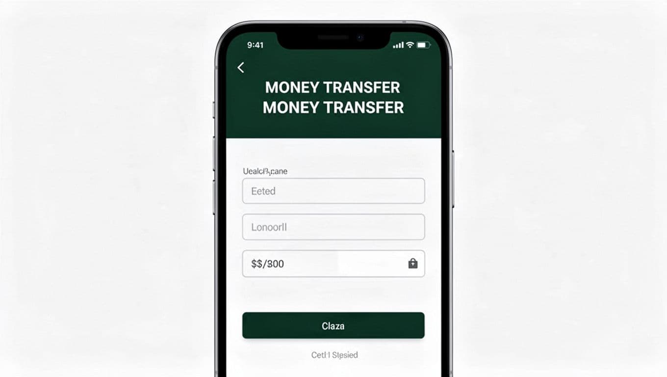A minimal app interface with a dark green header showing transfer details.