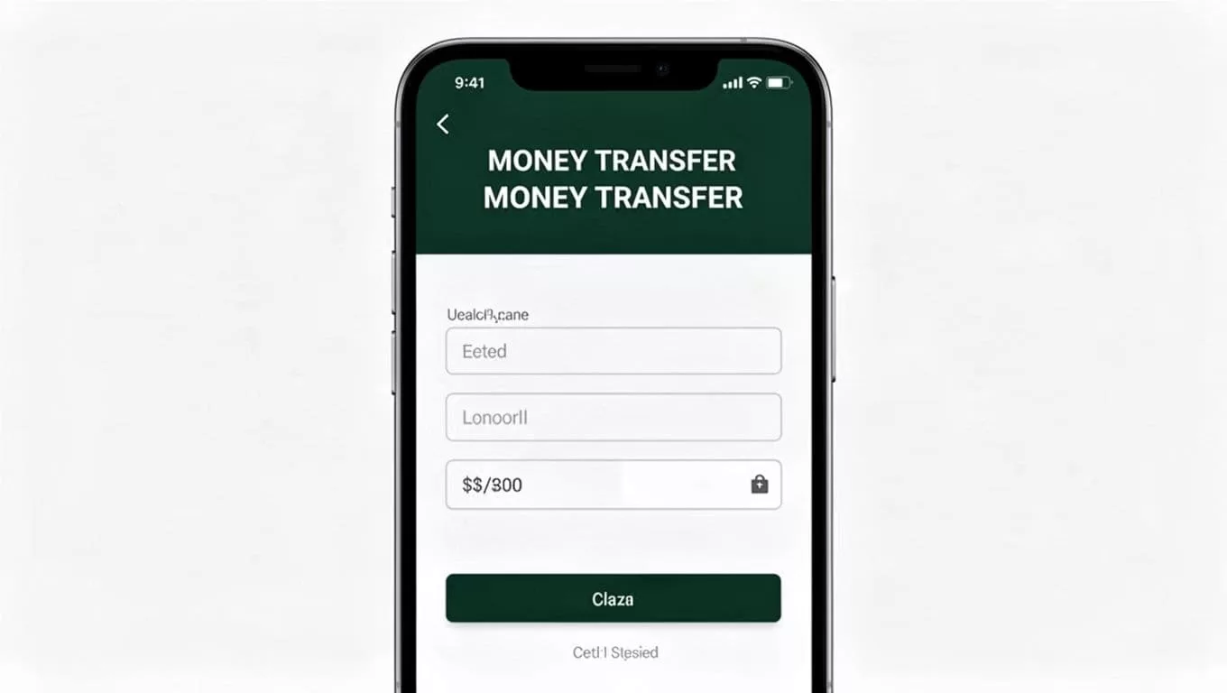 A minimal app interface with a dark green header showing transfer details.