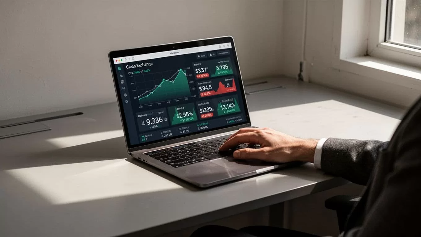 Laptop with exchange rate graphics beneath a dark-green payout options banner.