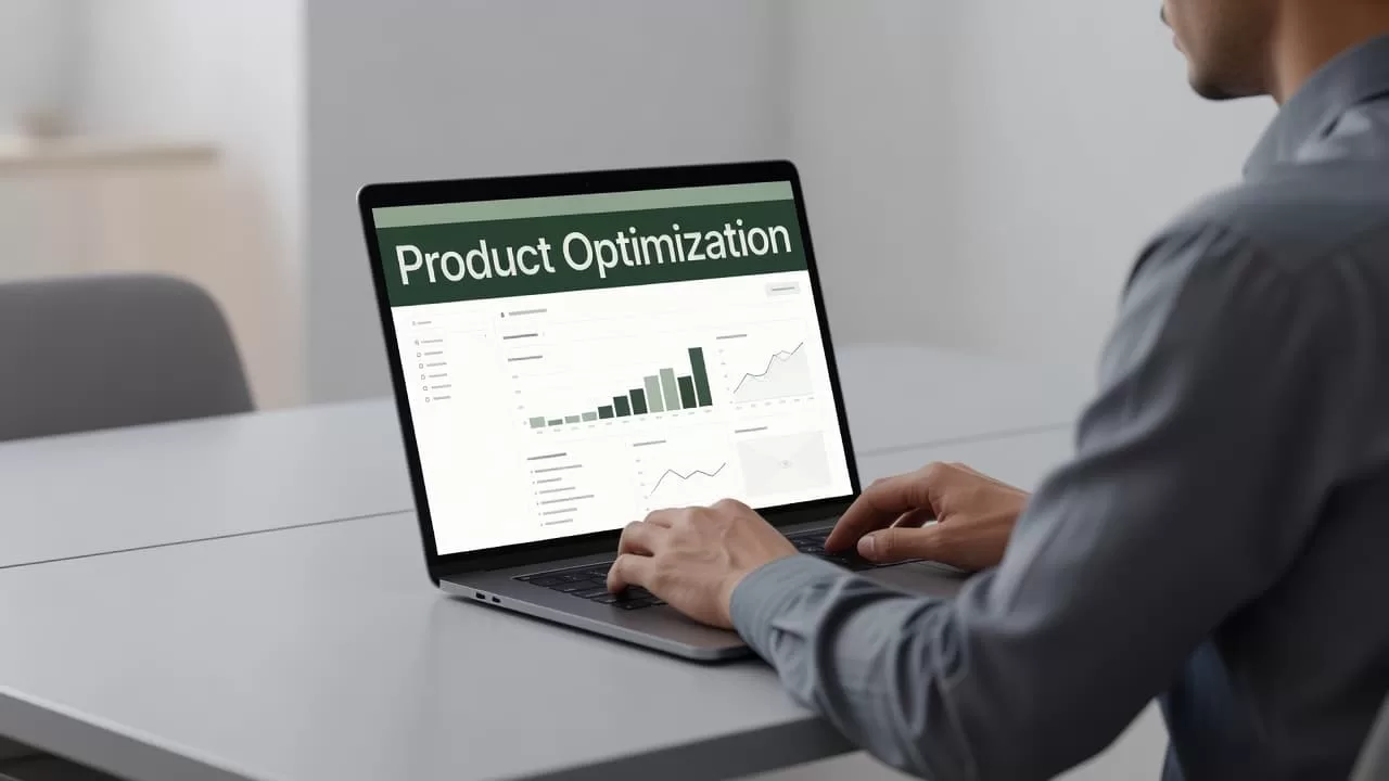 A professional working on website optimization metrics displayed on a laptop screen.