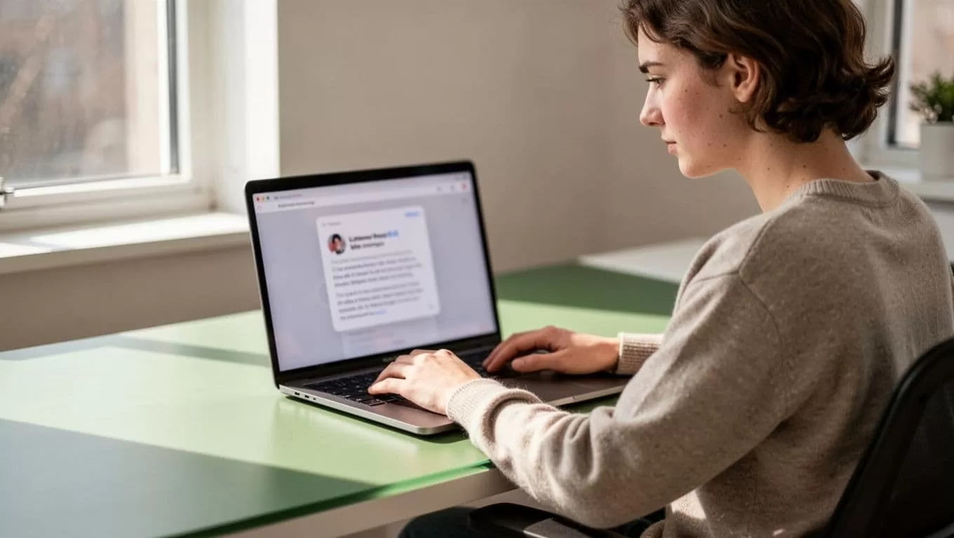 A focused professional sits at a clean desk using a laptop. A bold dark-green header bar at the top of the screen displays the text READ FASTER in white capital letters.