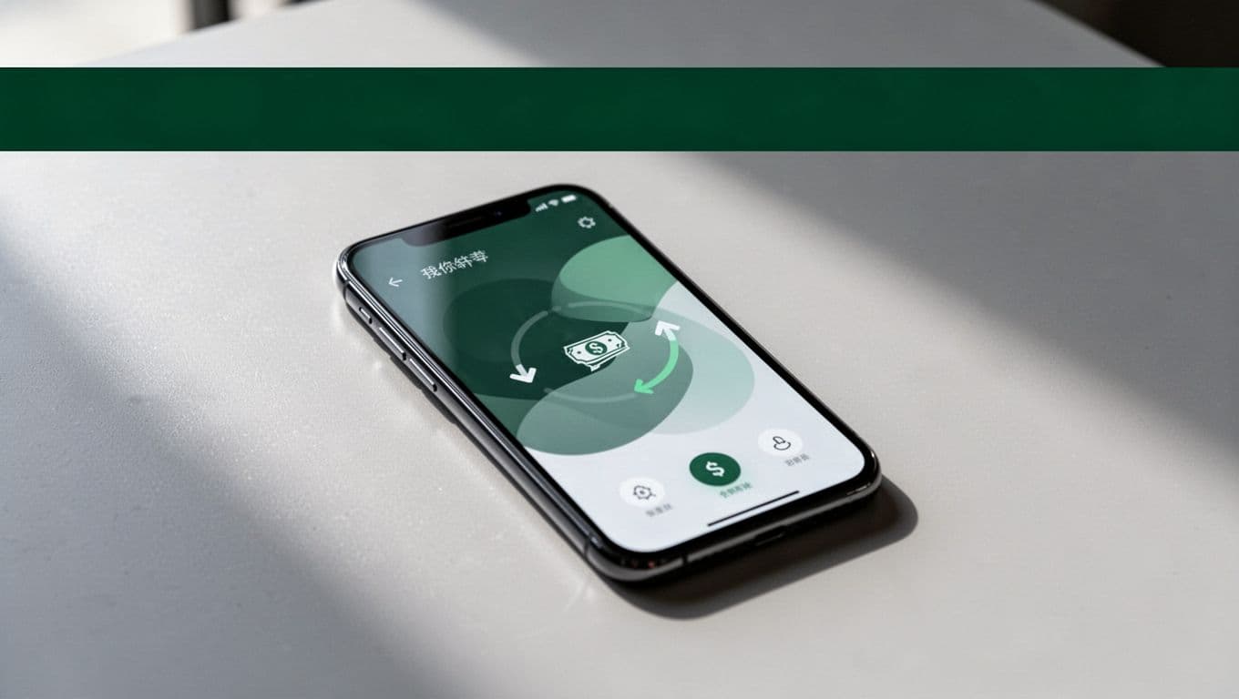 A smartphone showing a money transfer screen beneath a green header text banner.