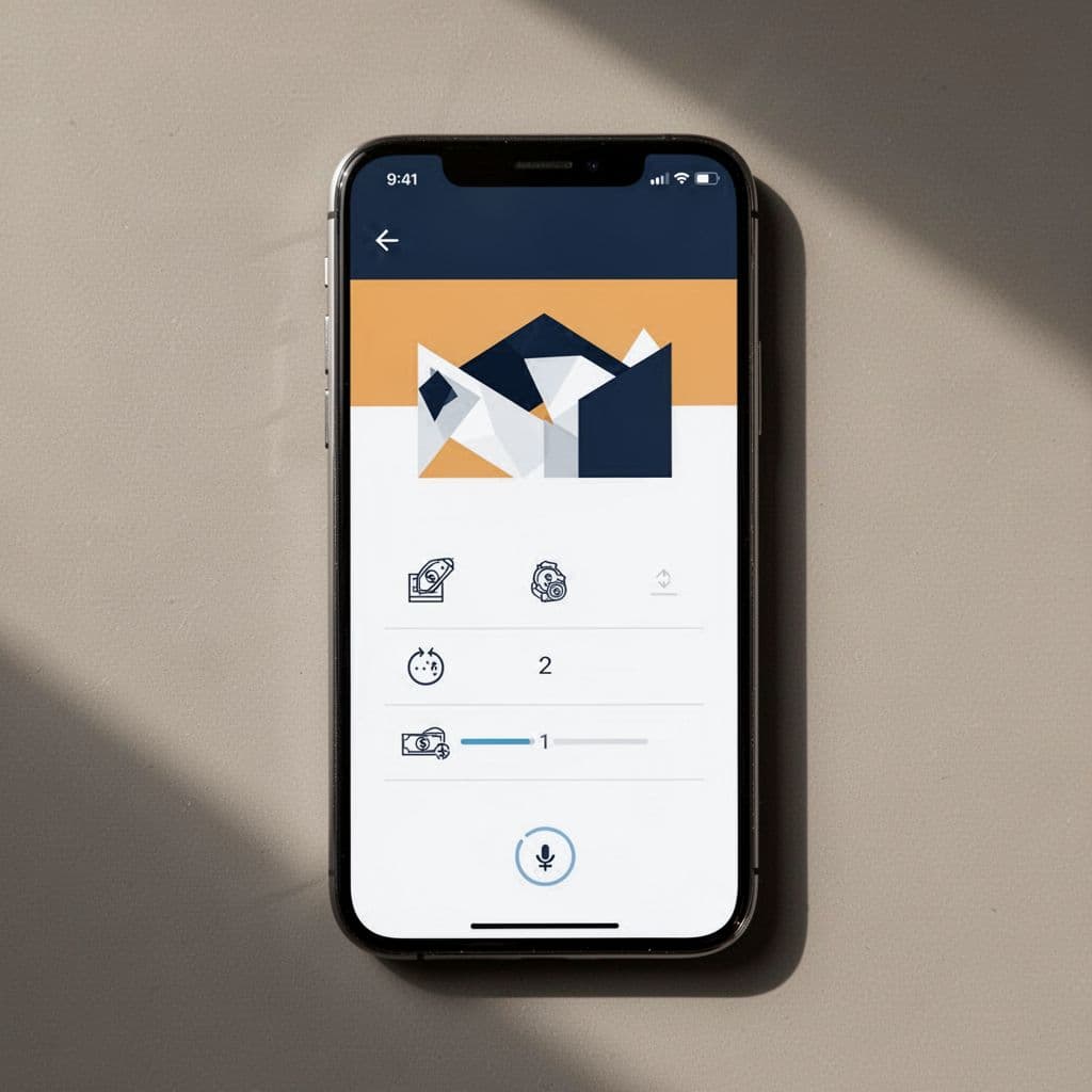 A minimal smartphone app interface vector showing a money transfer process.