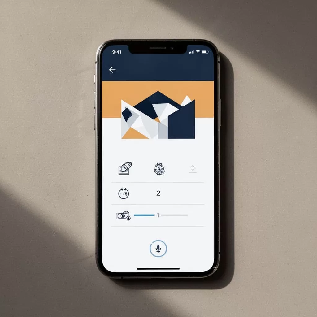 A minimal smartphone app interface vector showing a money transfer process.