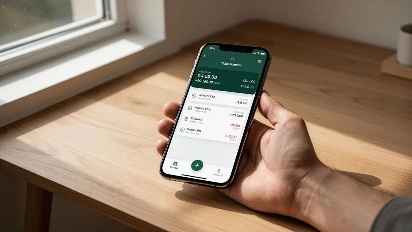 An illustration of a smartphone screen showing a financial transfer app.