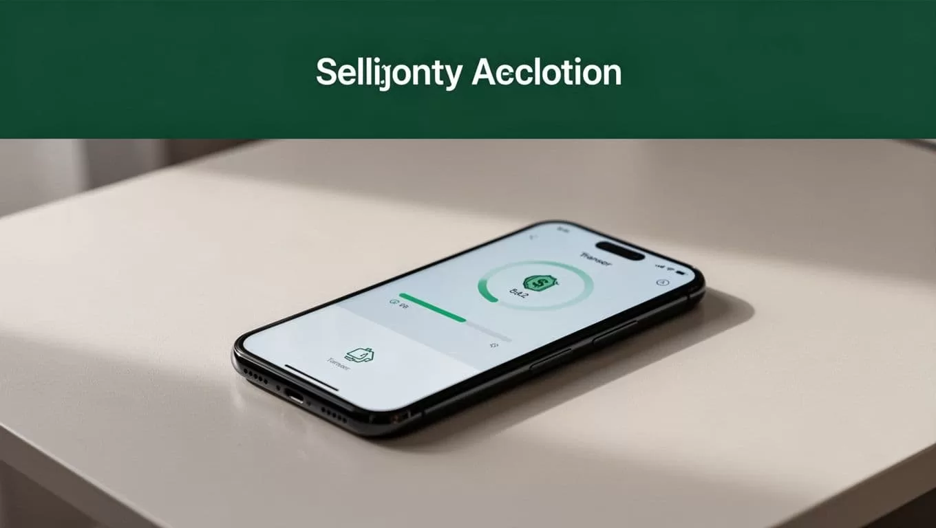 A smartphone showing a finance app against a neutral background.