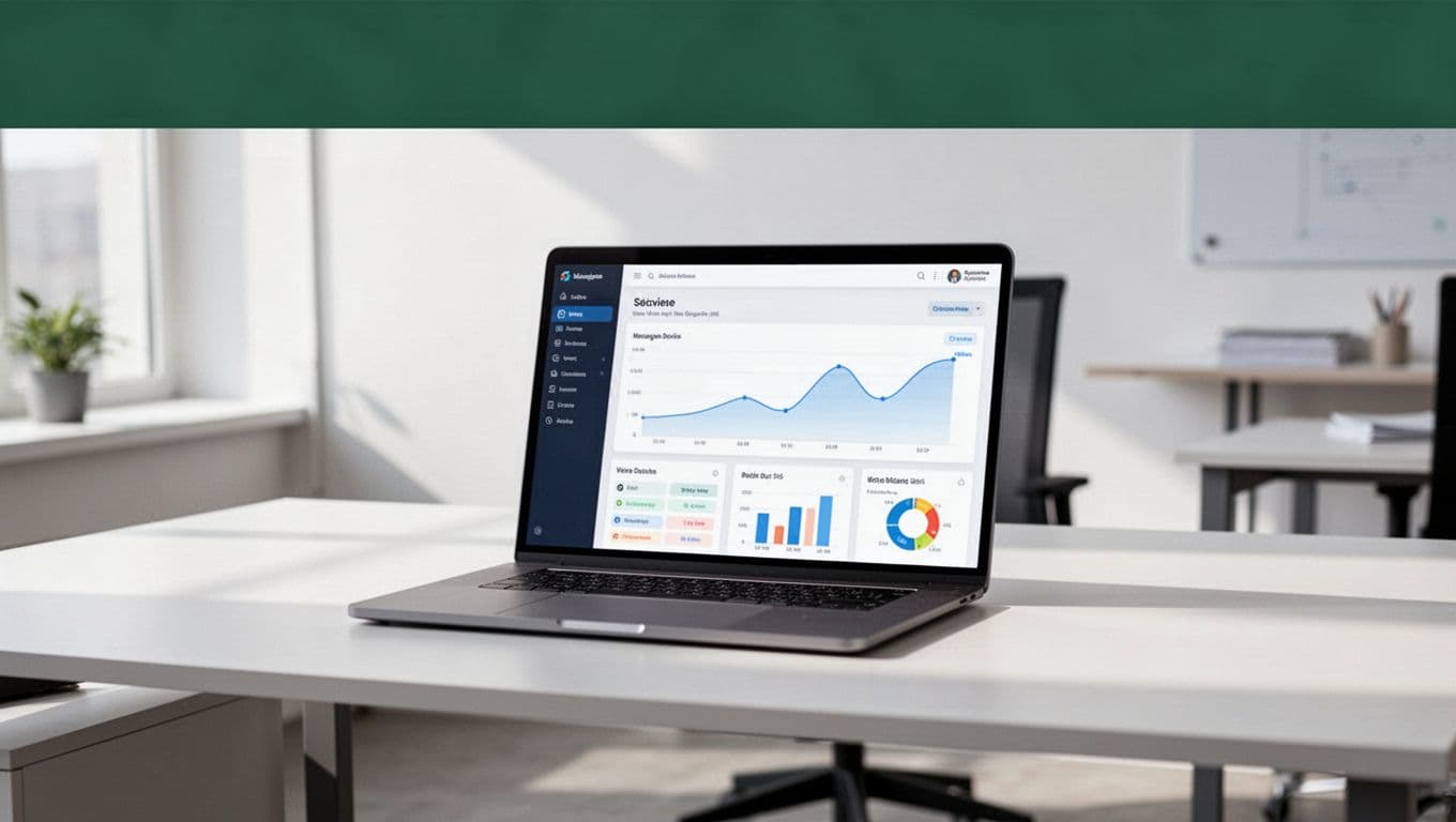 Laptop workstation beneath a RESELLER WORKFLOW headline in a bright office.