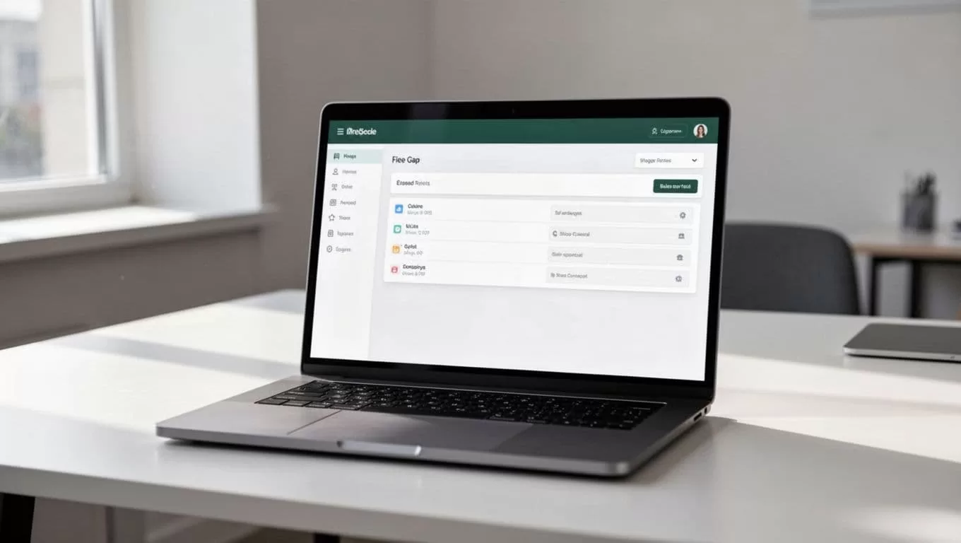 A laptop displays an RSS setup dashboard beneath a green Feed Setup banner.