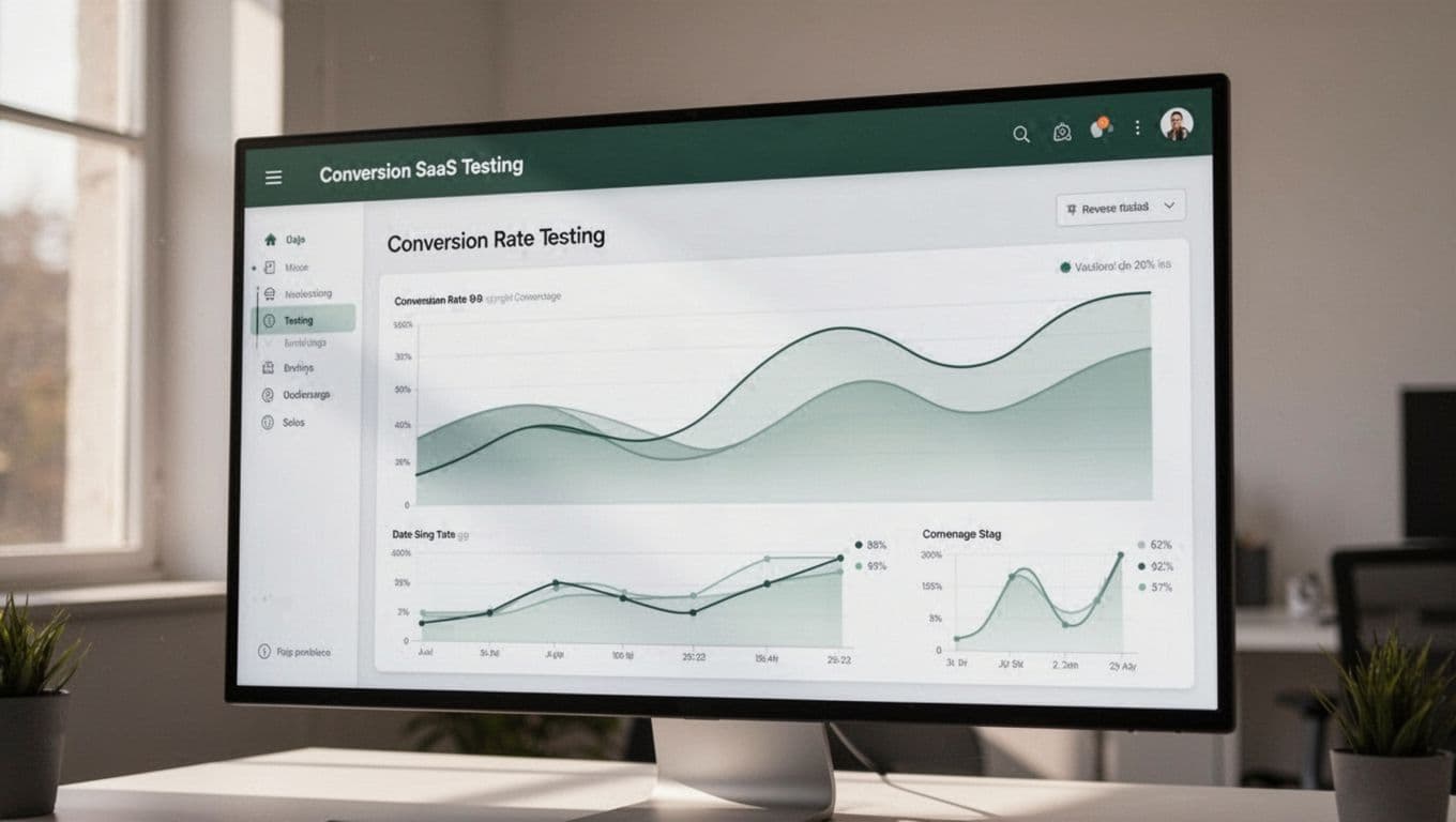 A minimalist dark green SaaS dashboard showing conversion optimization analytics and charts.