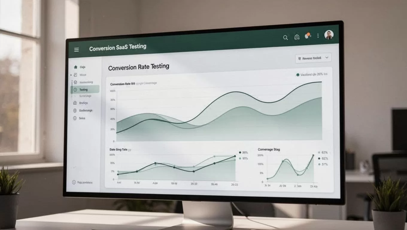 A minimalist dark green SaaS dashboard showing conversion optimization analytics and charts.