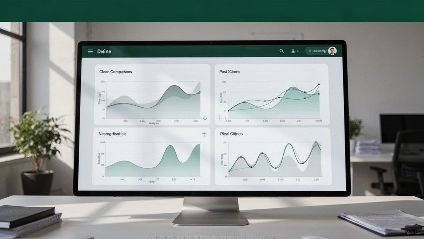 A SaaS dashboard showing a comparison table beneath a dark green banner.