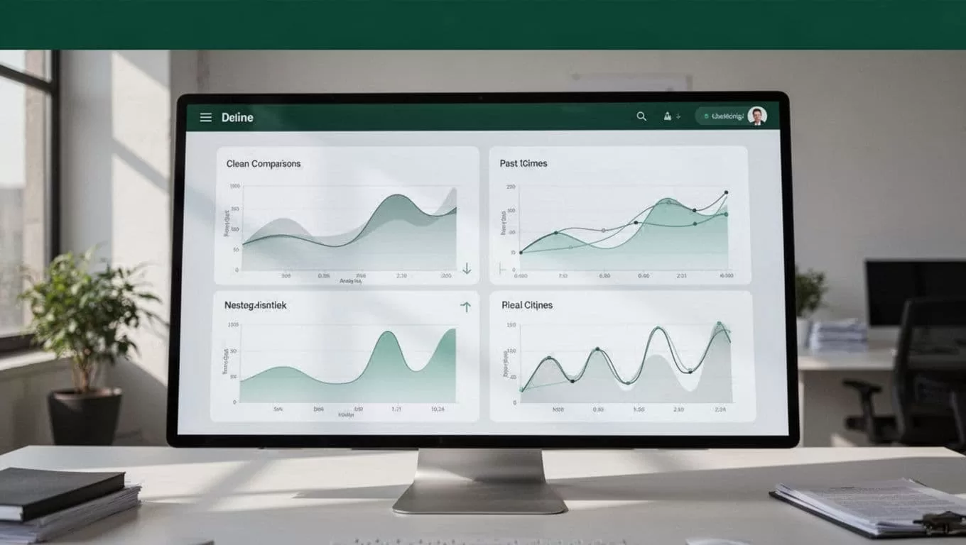 A SaaS dashboard showing a comparison table beneath a dark green banner.