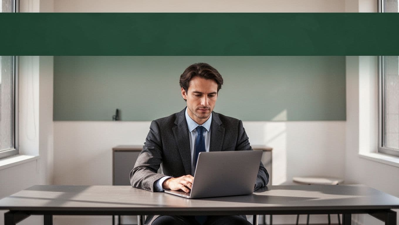 A person works at a laptop beneath a dark-green band labeled Scaling Operations.