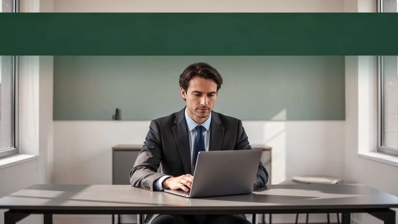 A person works at a laptop beneath a dark-green band labeled Scaling Operations.