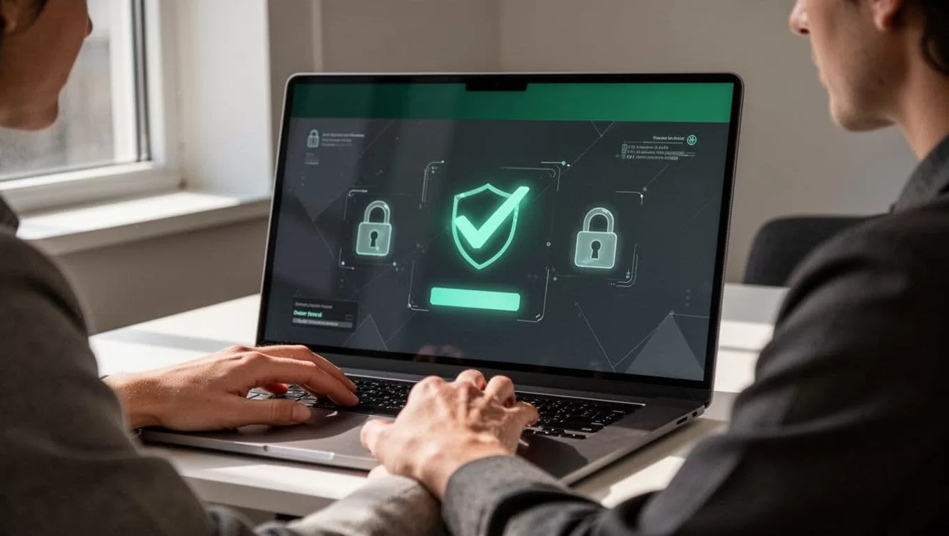 A computer screen shows recipient verification in a secure finance workflow.