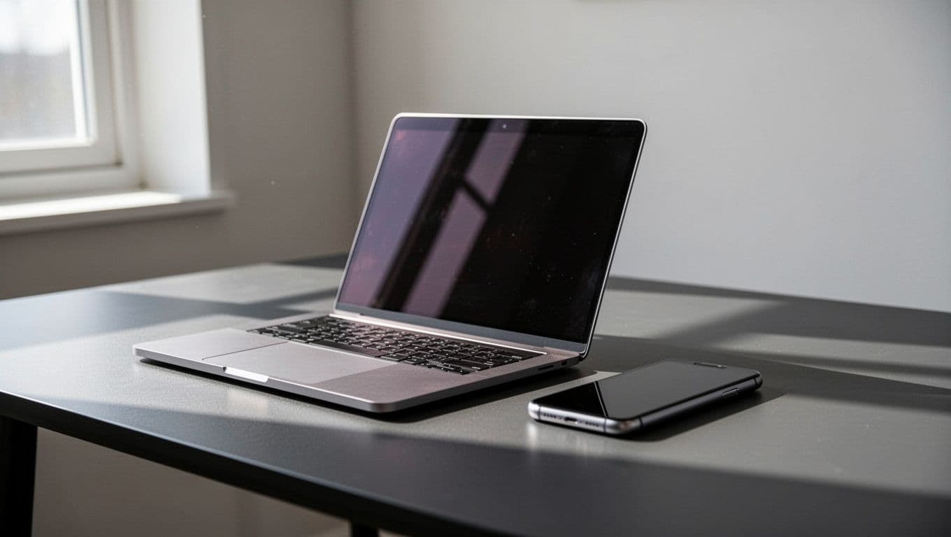 A laptop and smartphone on a desk beneath a dark-green Send securely banner.
