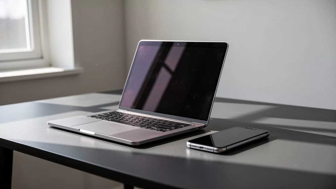 A laptop and smartphone on a desk beneath a dark-green Send securely banner.