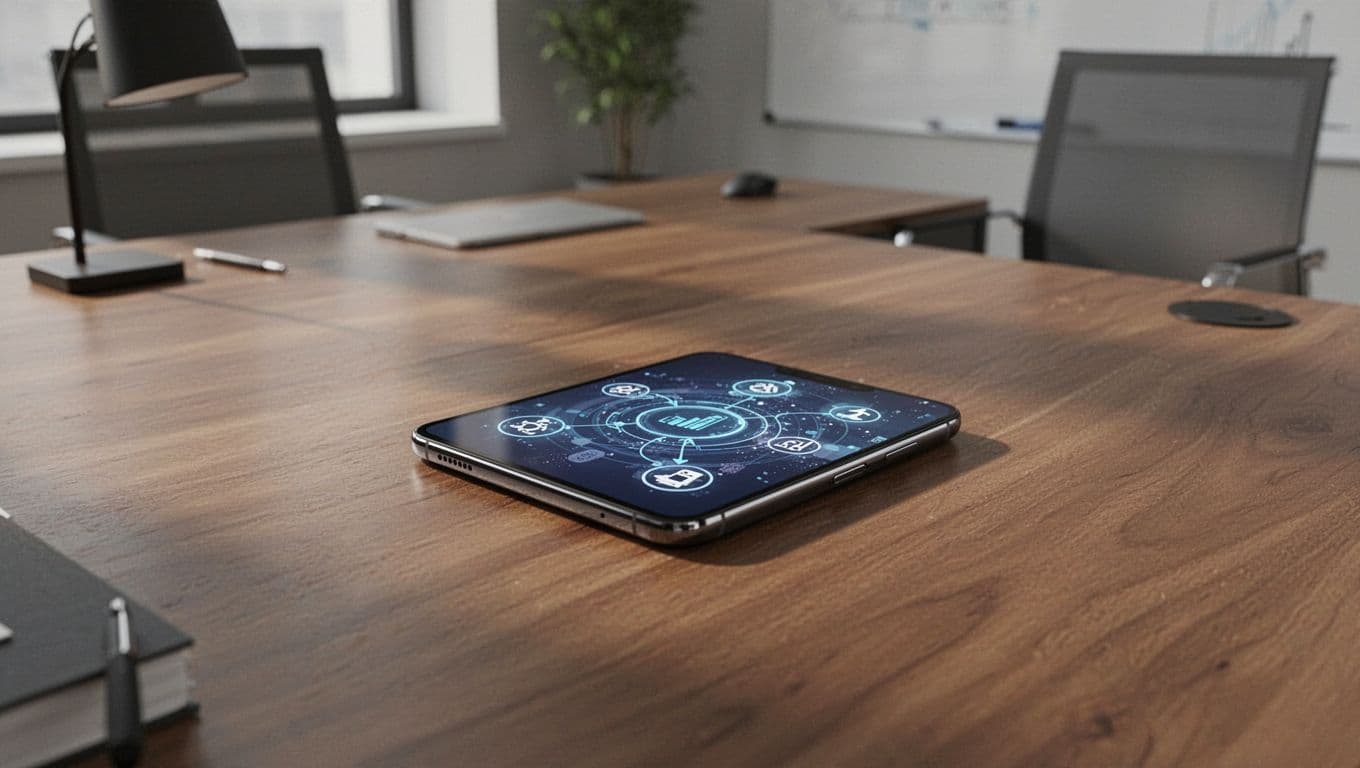 A smartphone on a wooden desk showing a money transfer app screen.