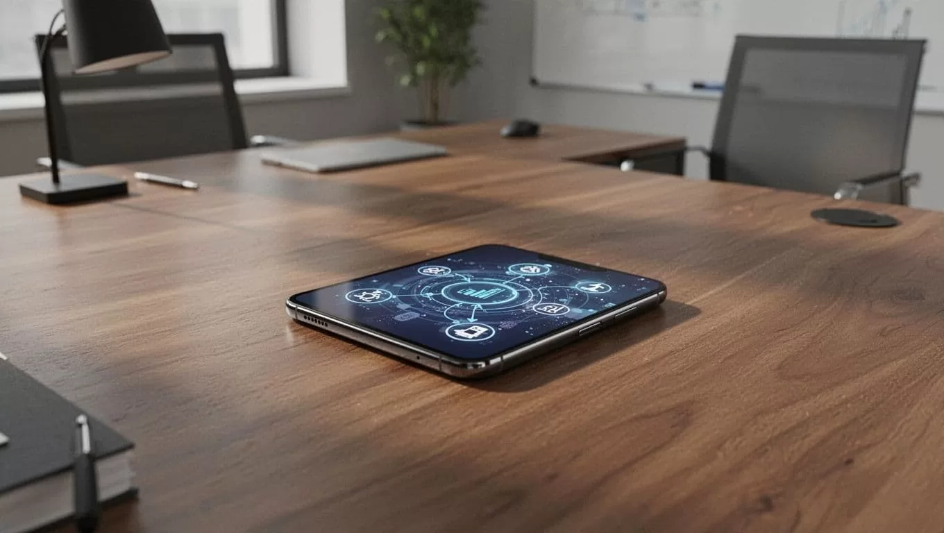 A smartphone on a wooden desk showing a money transfer app screen.