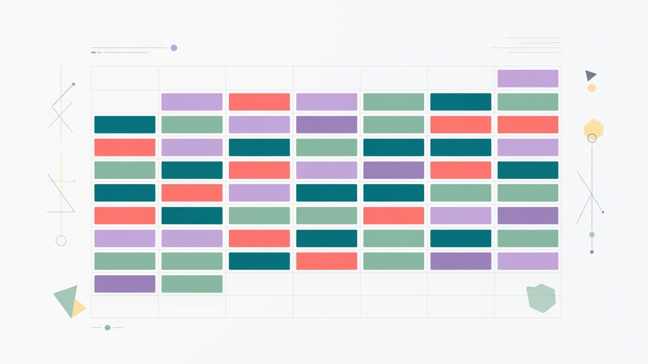 A minimalist digital interface displays organized, colorful rectangular blocks representing content slots on a clean background. Soft, diffused lighting highlights the geometric layout to emphasize clarity and an efficient workflow.