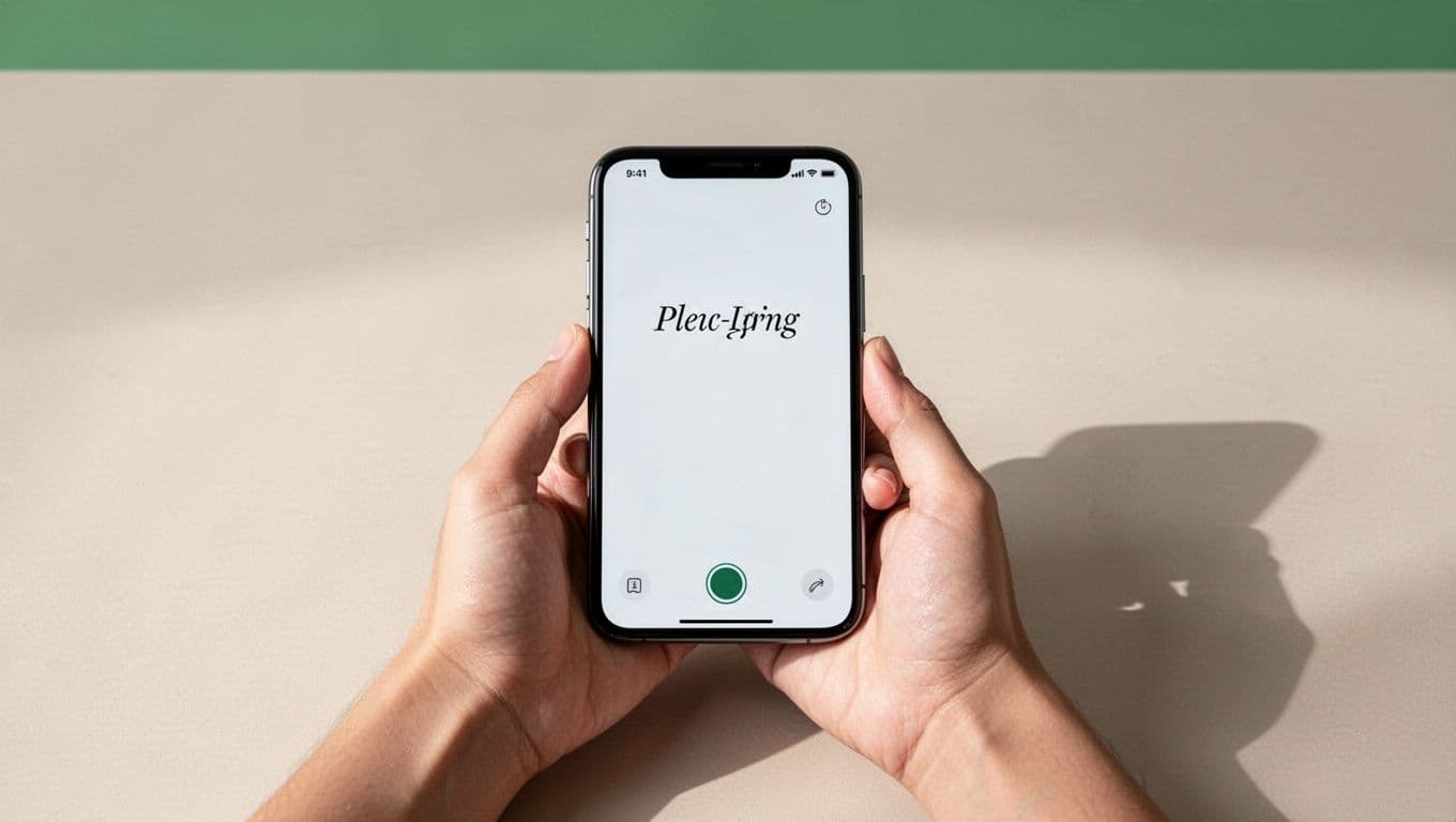 A person holding a smartphone displaying the script reading application interface.