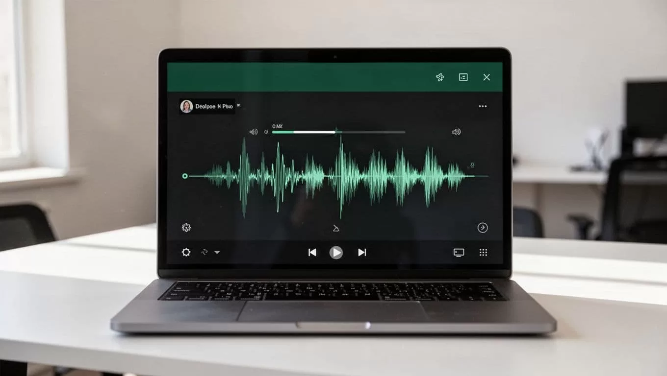 Laptop displaying a video-to-audio conversion interface under a dark-green header.