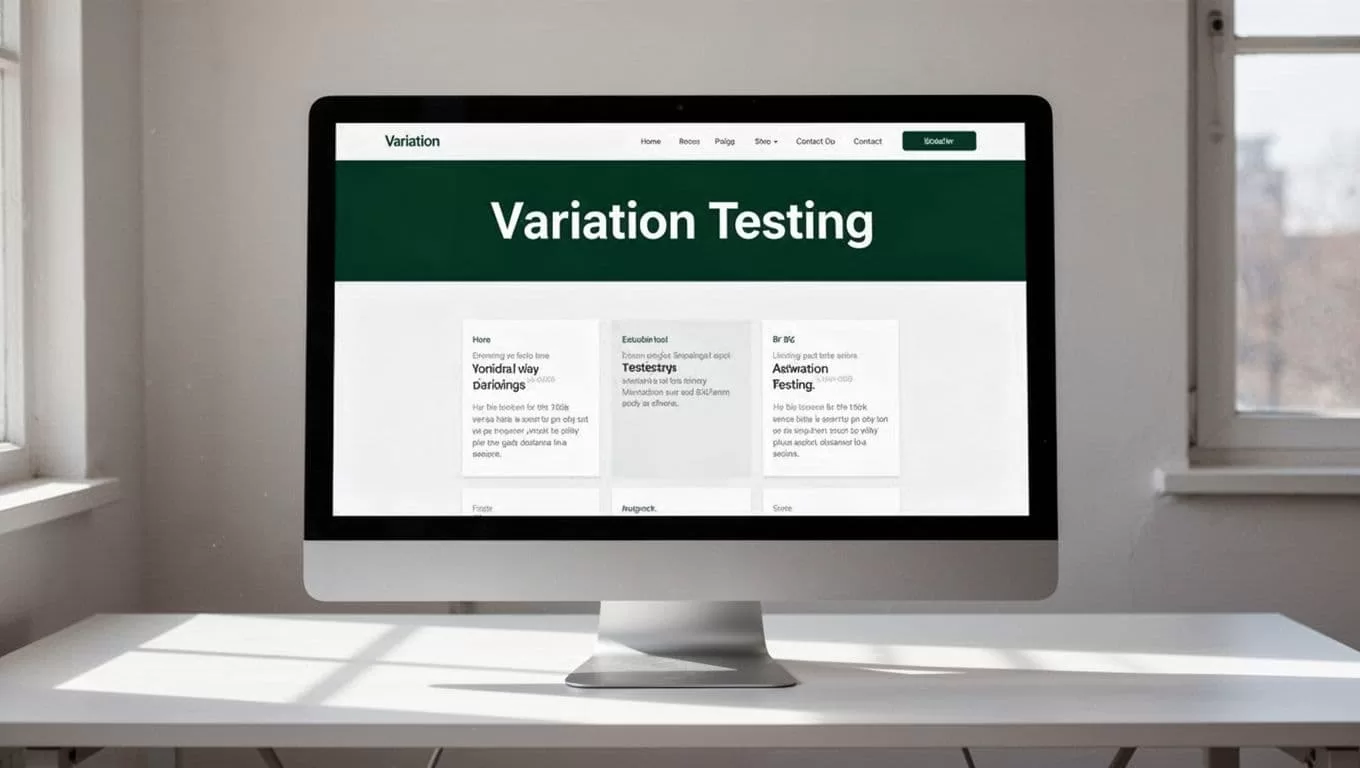 A computer screen showing a minimalist landing page design for variation testing.