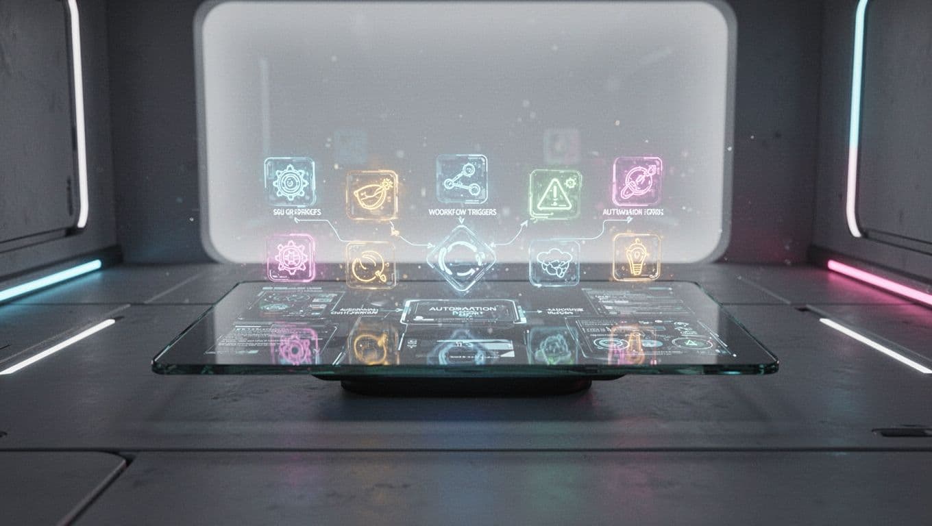 A tech control panel interface with connected automation steps.