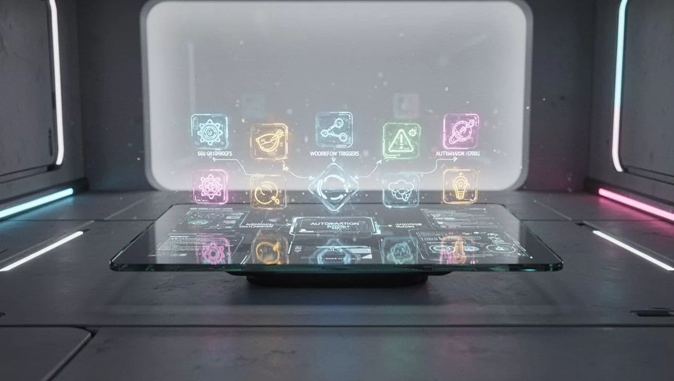 A tech control panel interface with connected automation steps.