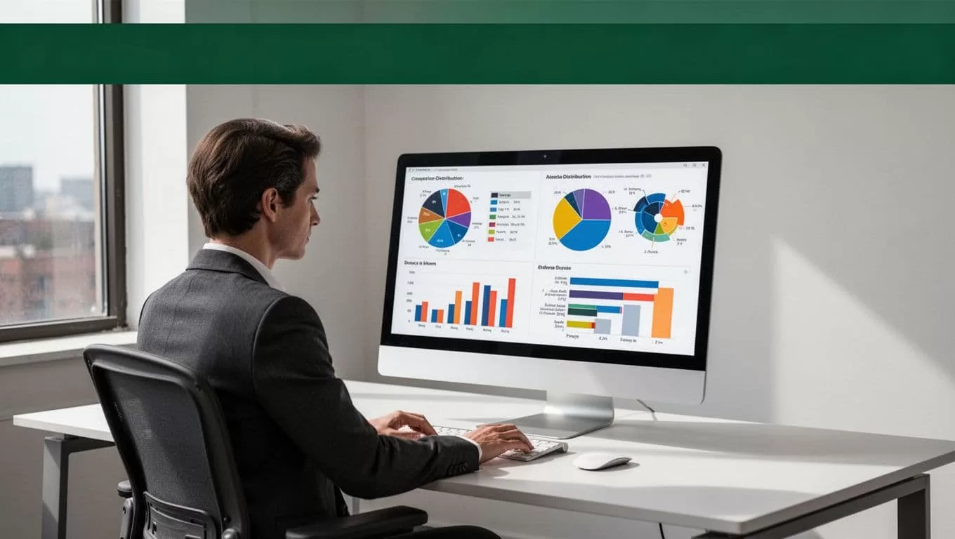 Desktop screen showing content distribution charts beneath a dark green Workflow Engine banner.