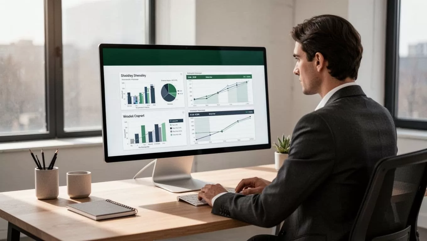 One person views charts and scheduling graphs on a monitor.