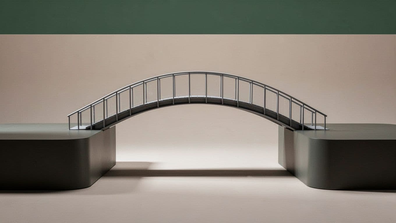 Two digital platform symbols are linked by a central bridge icon against a clean background. A muted dark green header bar displays the title in a modern geometric sans-serif typeface.