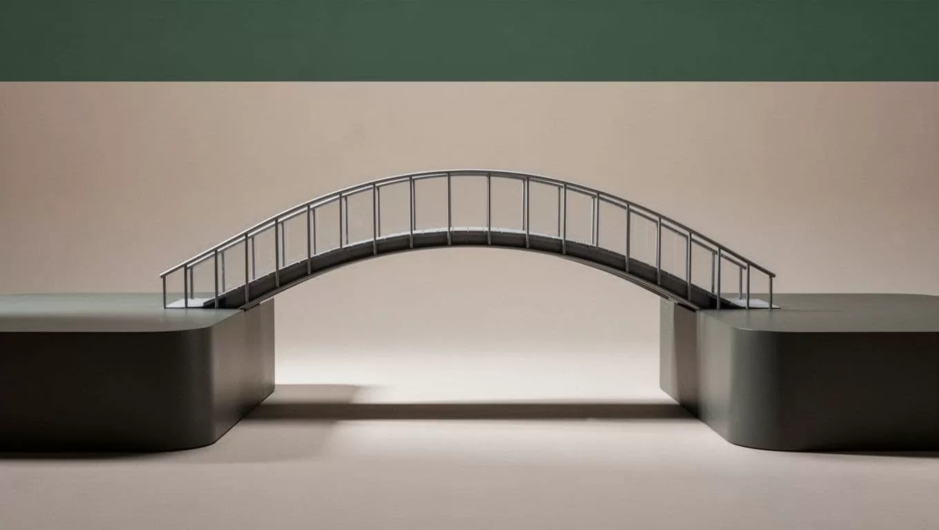 Two digital platform symbols are linked by a central bridge icon against a clean background. A muted dark green header bar displays the title in a modern geometric sans-serif typeface.